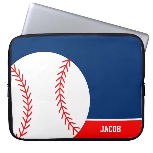 Red Blue Baseball Personalized Laptop Sleeve (Front)