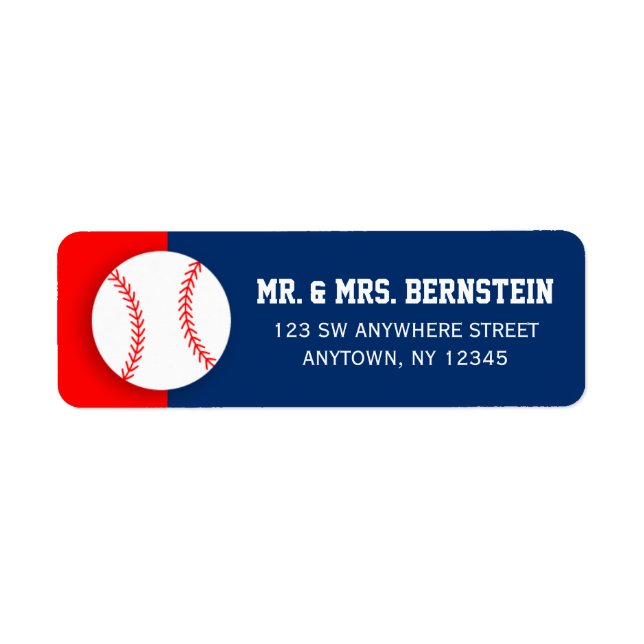 Red Blue Baseball Return Address Label (Front)
