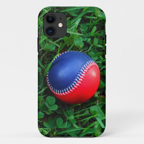 Red  Blue Baseball with White Stitching iPhone 11 Case