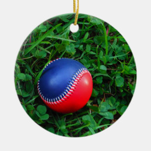 Red & Blue Baseball with White Stitching Ceramic Ornament