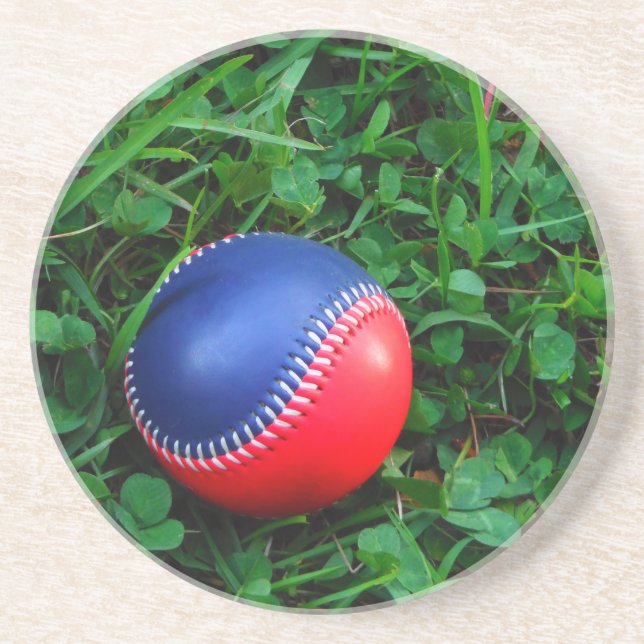Red & Blue Baseball with White Stitching Drink Coaster (Front)
