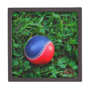 Red & Blue Baseball with White Stitching Keepsake Box