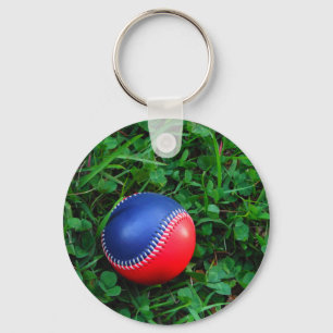Red & Blue Baseball with White Stitching Keychain