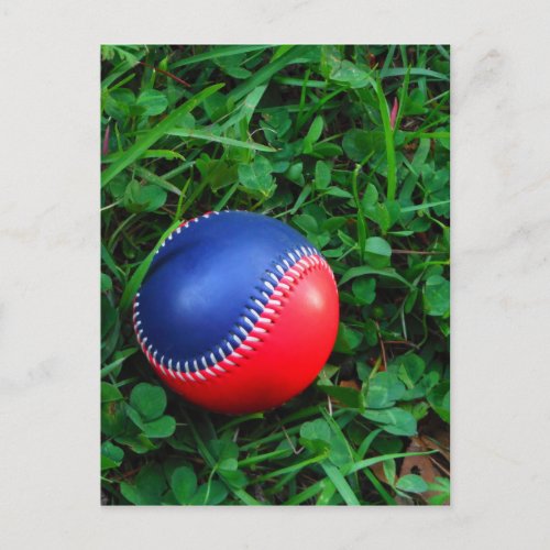 Red  Blue Baseball with White Stitching Postcard