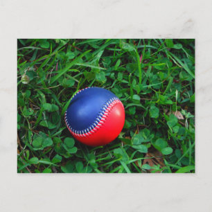 Red & Blue Baseball with White Stitching Postcard