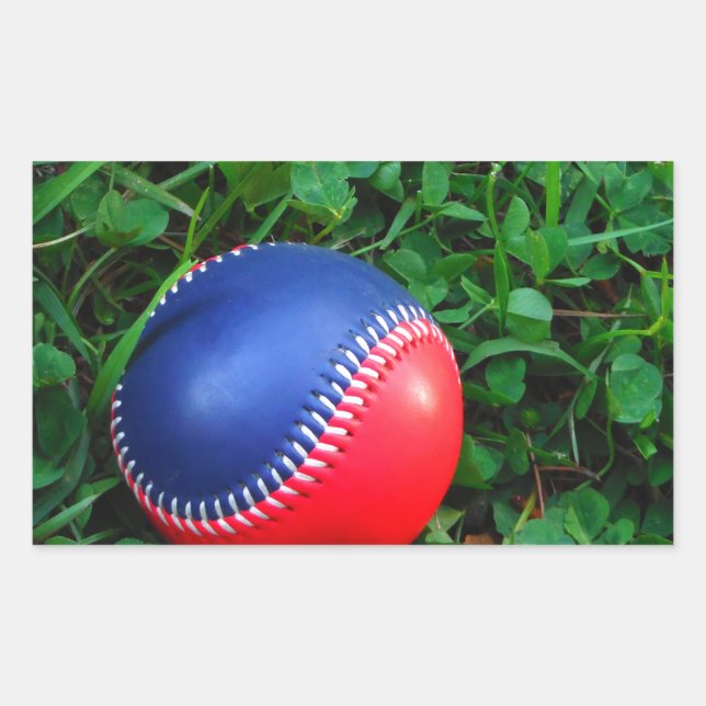 Red & Blue Baseball with White Stitching Rectangular Sticker (Front)