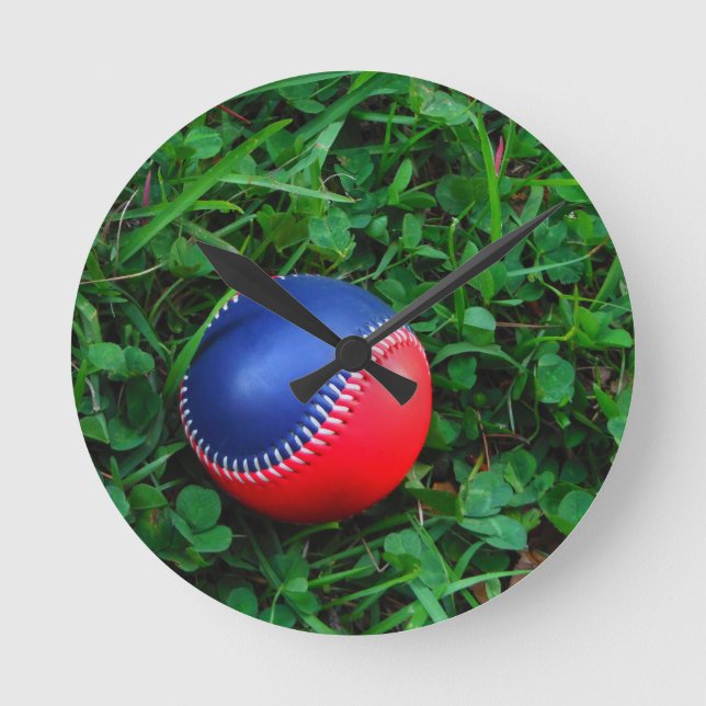 Red & Blue Baseball with White Stitching Round Clock (Front)