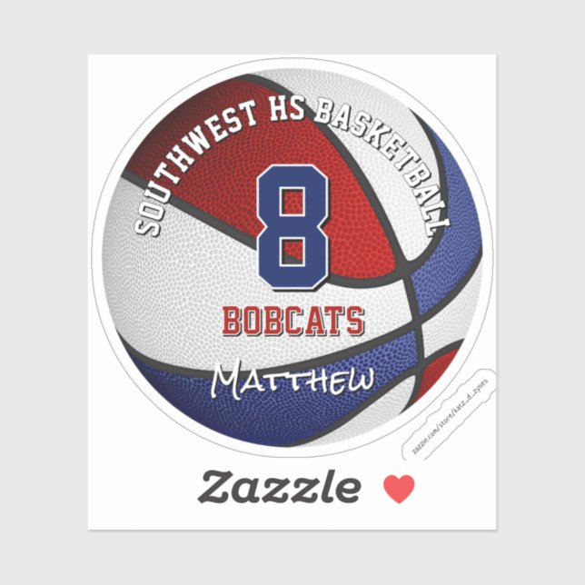 red blue basketball team colors kids name sticker (Sheet)