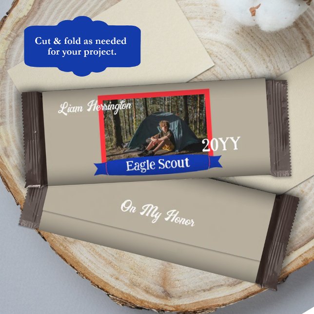 Red, Blue, Beige Eagle Scout Candy Bar Wrapper (Red, blue, beige Eagle Scout Court of Honor Chocolate Bar Label, DIY candy bar wrapper)