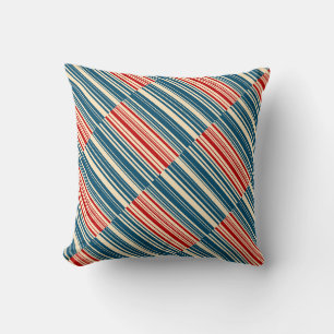Red Blue Beige Stripes Throw Pillow