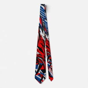 Red Blue Black Abstract Racing Flames Neck Tie