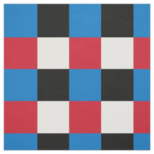 Red, blue, black and white checkerboard pattern fabric