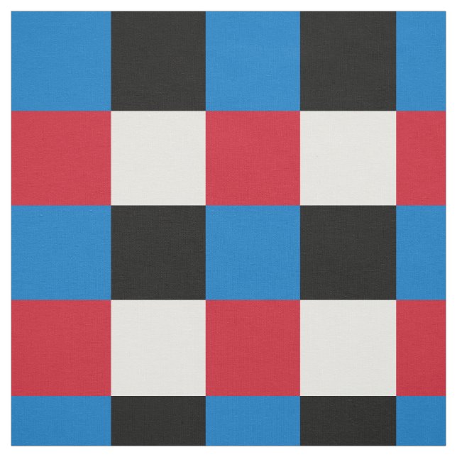 Red, blue, black and white checkerboard pattern fabric (Swatch)