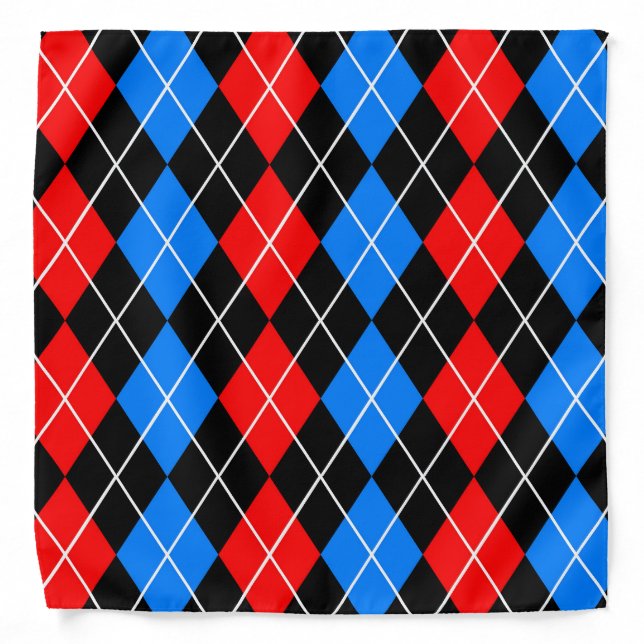 Red Blue Black Argyle Diamond Pattern Design  Bandana (Front)