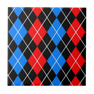 Red Blue Black Argyle Diamond Pattern Design Ceramic Tile