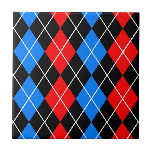 Red Blue Black Argyle Diamond Pattern Design  Ceramic Tile (Front)