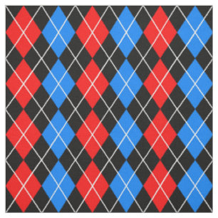 Red Blue Black Argyle Diamond Pattern Design  Fabric