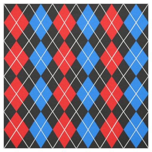 Red Blue Black Argyle Diamond Pattern Design  Fabric