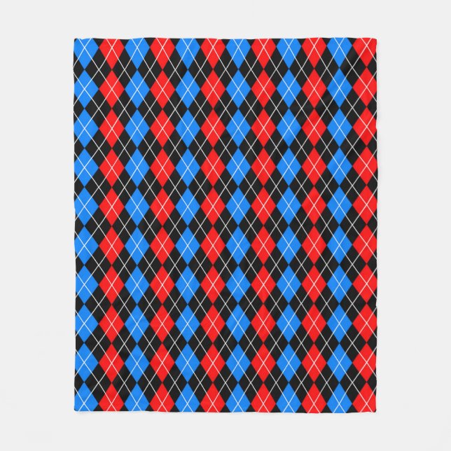 Red Blue Black Argyle Diamond Pattern Design  Fleece Blanket (Front)