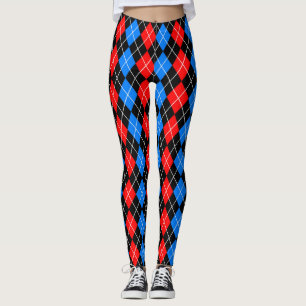 Red Blue Black Argyle Diamond Pattern Design Leggings
