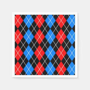 Red Blue Black Argyle Diamond Pattern Design  Napkins