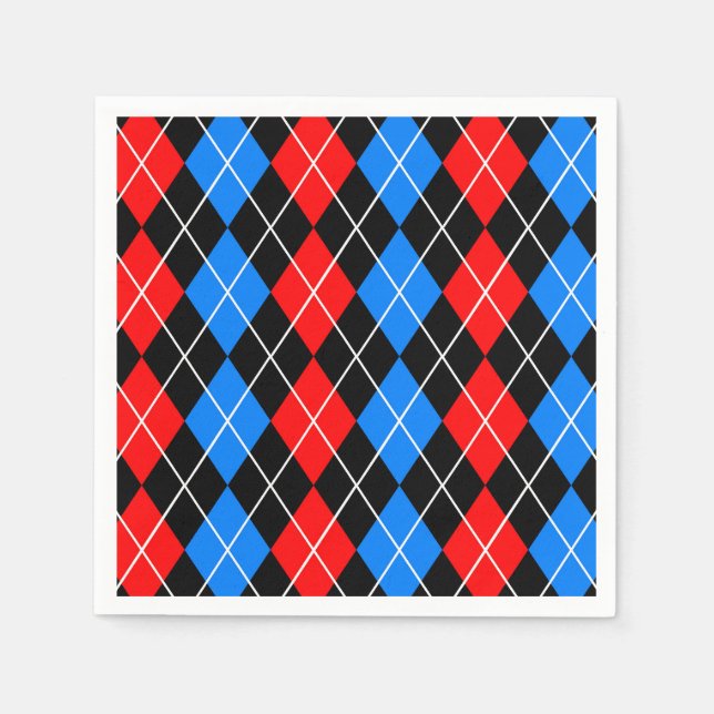 Red Blue Black Argyle Diamond Pattern Design  Napkins (Front)