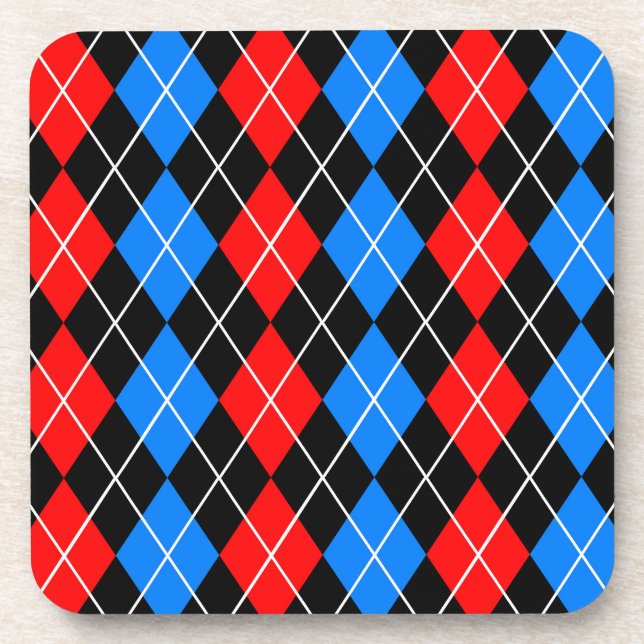 Red Blue Black Argyle Plaid Design  Beverage Coaster (Front)