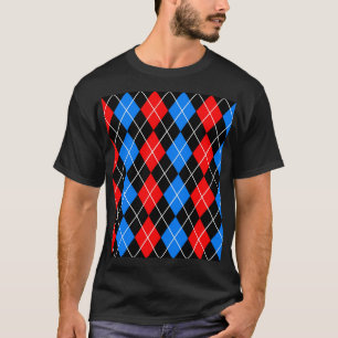 Red Blue Black Argyle Plaid Design T-Shirt