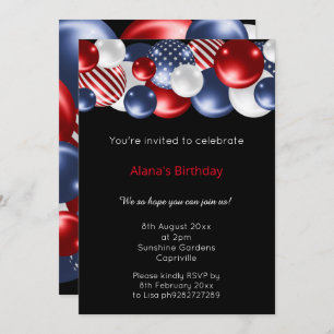 RED BLUE BLACK PATRIOTIC BALLOON INVITATION