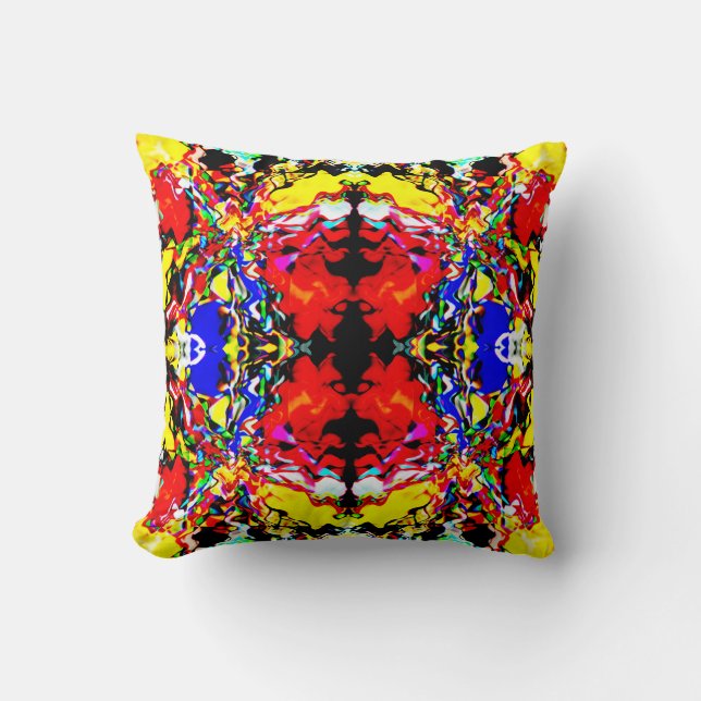 Red Blue Black Yellow Hypnosis Flower Pattern Throw Pillow (Front)