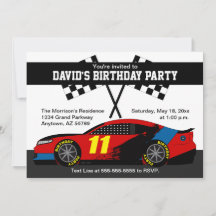 Red Blue Black Yellow Race Car Birthday Invitation