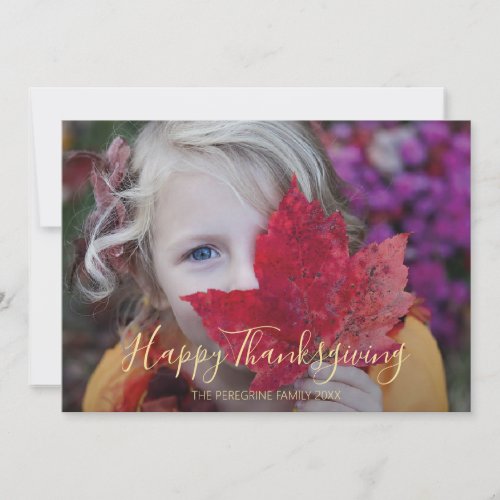 Red_ blue Botanical Photo Happy Thanksgiving Holiday Card