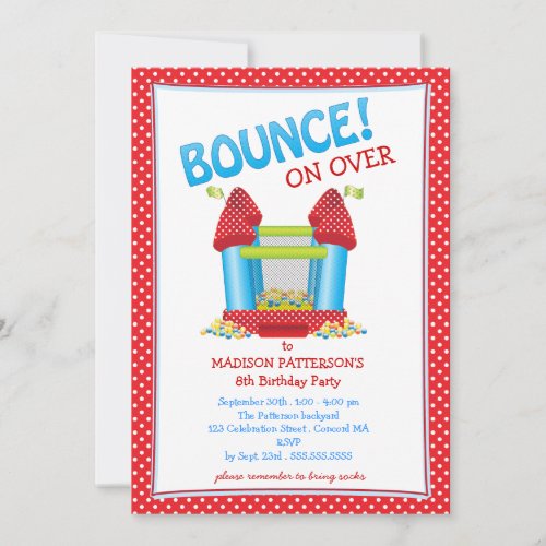 Red  Blue Bouncy House Birthday Party Invitation