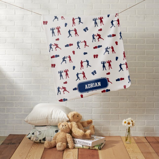 Red & Blue Boxing Gloves Boxer Pattern Baby Blanket (In Situ)