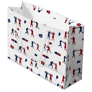 Red & Blue Boxing Gloves Boxer Pattern Large Gift Bag