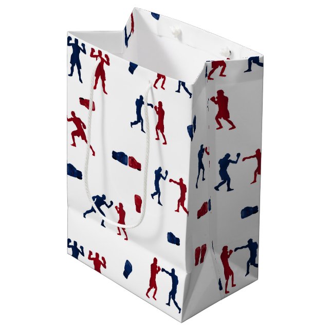 Red & Blue Boxing Gloves Boxer Pattern Medium Gift Bag (Front Angled)