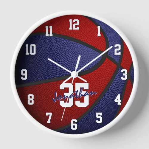 red blue boys girls basketball personalized clock