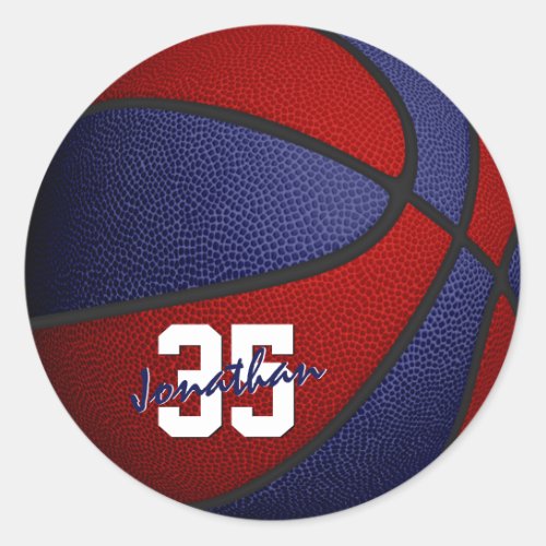 red blue boys girls basketball team colors classic round sticker