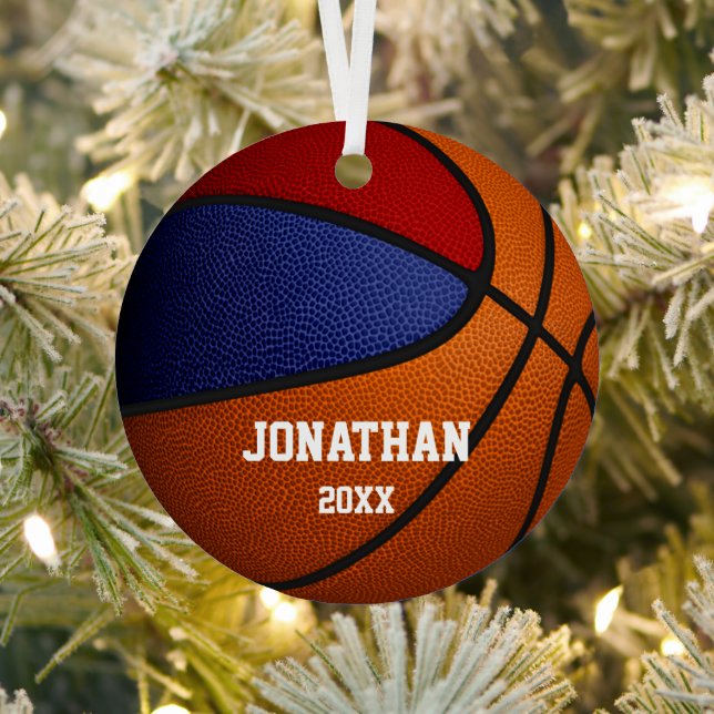 red blue boys girls commemorative basketball metal ornament (Insitu)