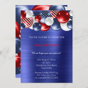 RED BLUE BRUSHED METALLIC PATRIOTIC BALLOON 2 INVITATION