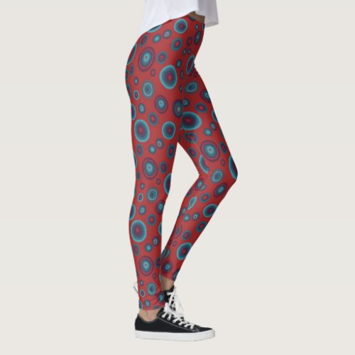 Red Blue Bubbles Geometric Circles Pattern Leggings