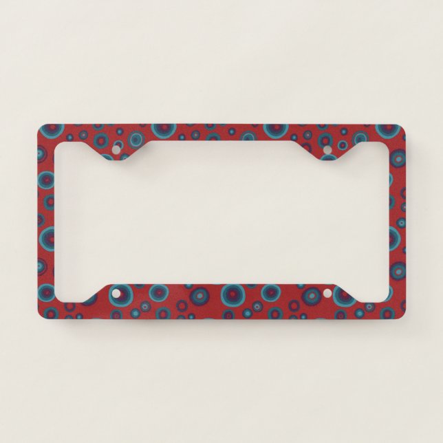 Red Blue Bubbles Modern Circles Pattern License Plate Frame (Front)