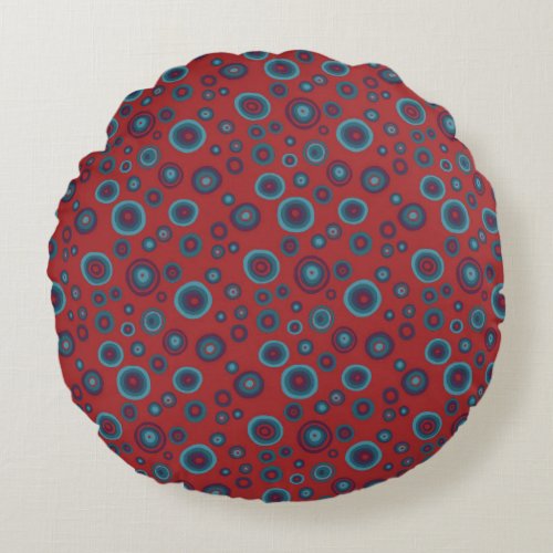Red Blue Bubbles Modern Circles Pattern Round Pillow