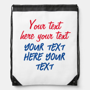 Red Blue Calligraphy Your Text Here Replace Slogan Drawstring Bag