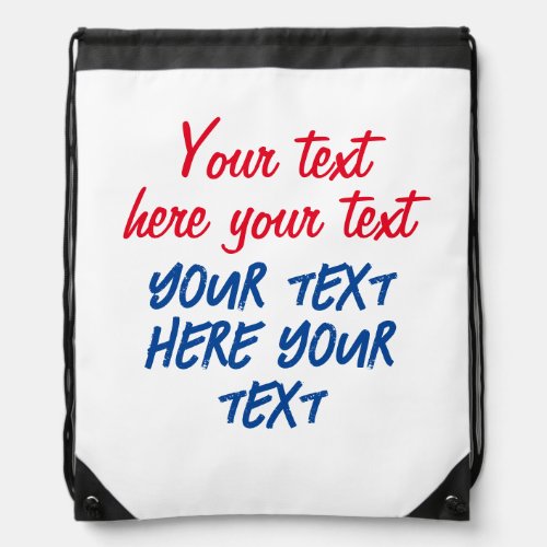 Red Blue Calligraphy Your Text Here Replace Slogan Drawstring Bag