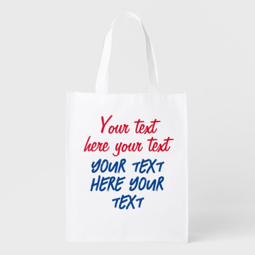 Red Blue Calligraphy Your Text Here Replace Slogan Grocery Bag