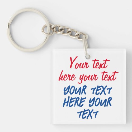 Red Blue Calligraphy Your Text Here Replace Slogan Keychain