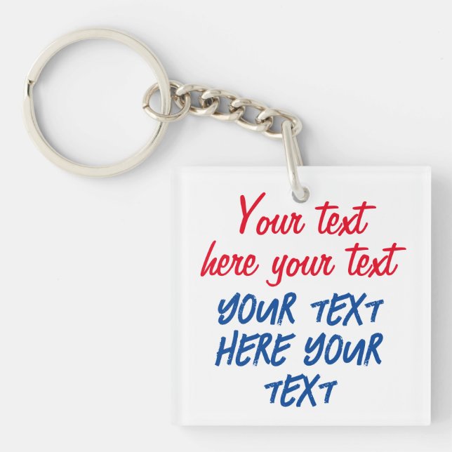 Red Blue Calligraphy Your Text Here Replace Slogan Keychain (Front)