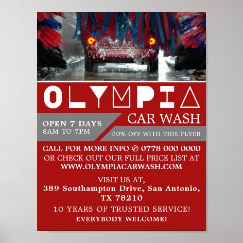 Red  Blue Car Wash Cleaning Service Advertising Poster