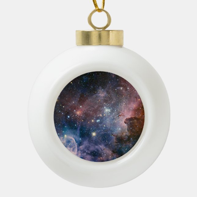 Red & Blue Carina Nebula Hubble Telescope Ceramic Ball Christmas Ornament (Front)